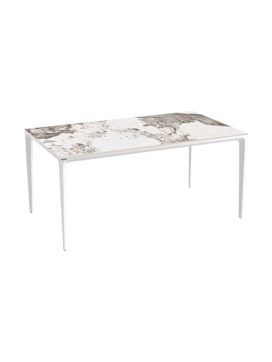 
Design Gartentisch „Mallorca“ aus Keramik, verschiedene Grössen - Weiss / Tischplatte: Marmoroptik hell matt / 180 x 90 cm