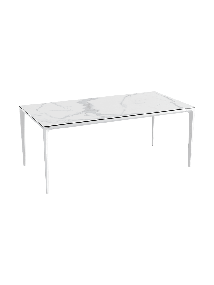 
Design Gartentisch „Mallorca“ aus Keramik, verschiedene Grössen - Weiss / Tischplatte: Marmoroptik hell matt / 180 x 90 cm