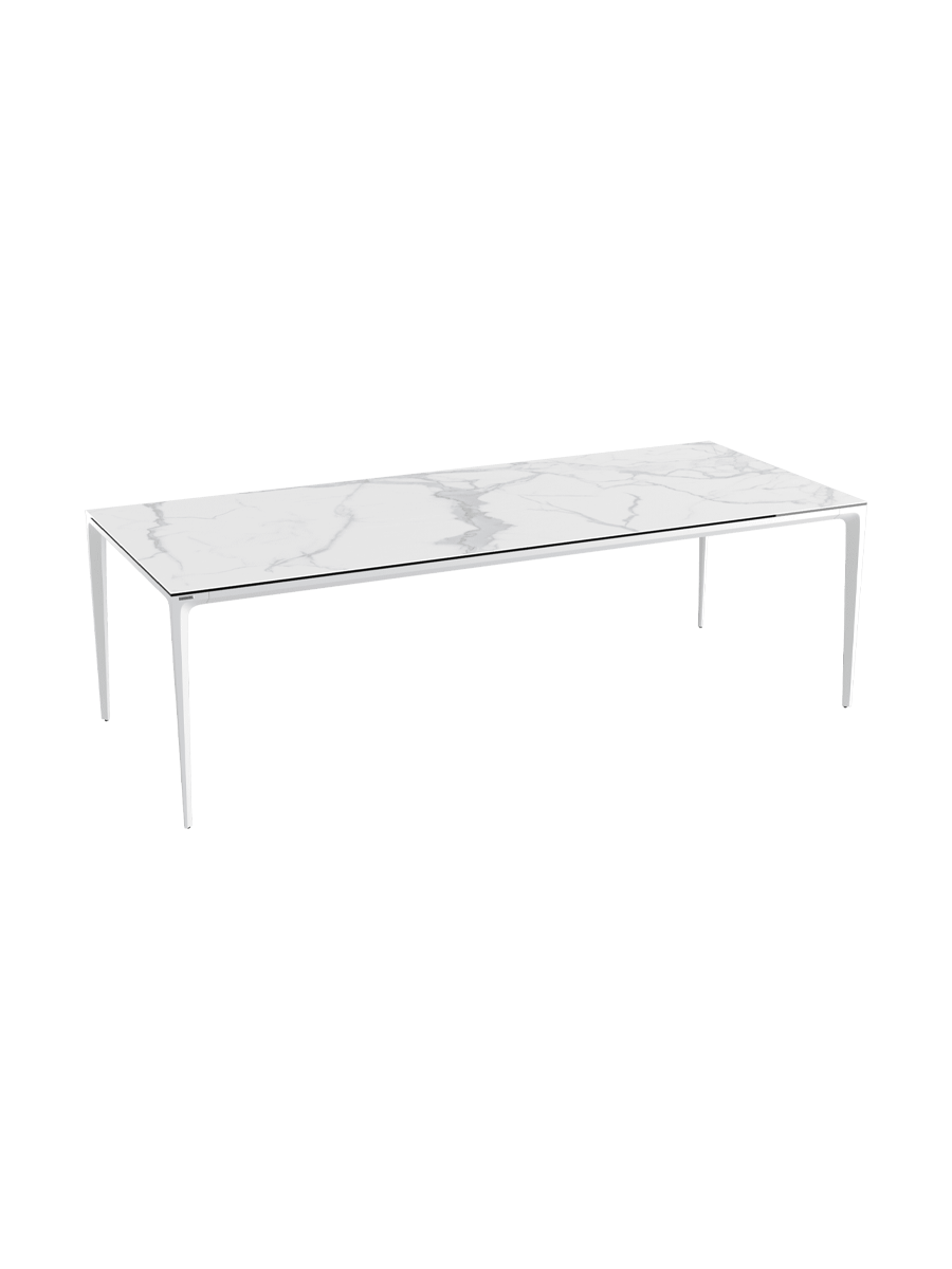 
Design Gartentisch „Mallorca“ aus Keramik, verschiedene Grössen - Weiss / Tischplatte: Marmoroptik hell matt / 180 x 90 cm