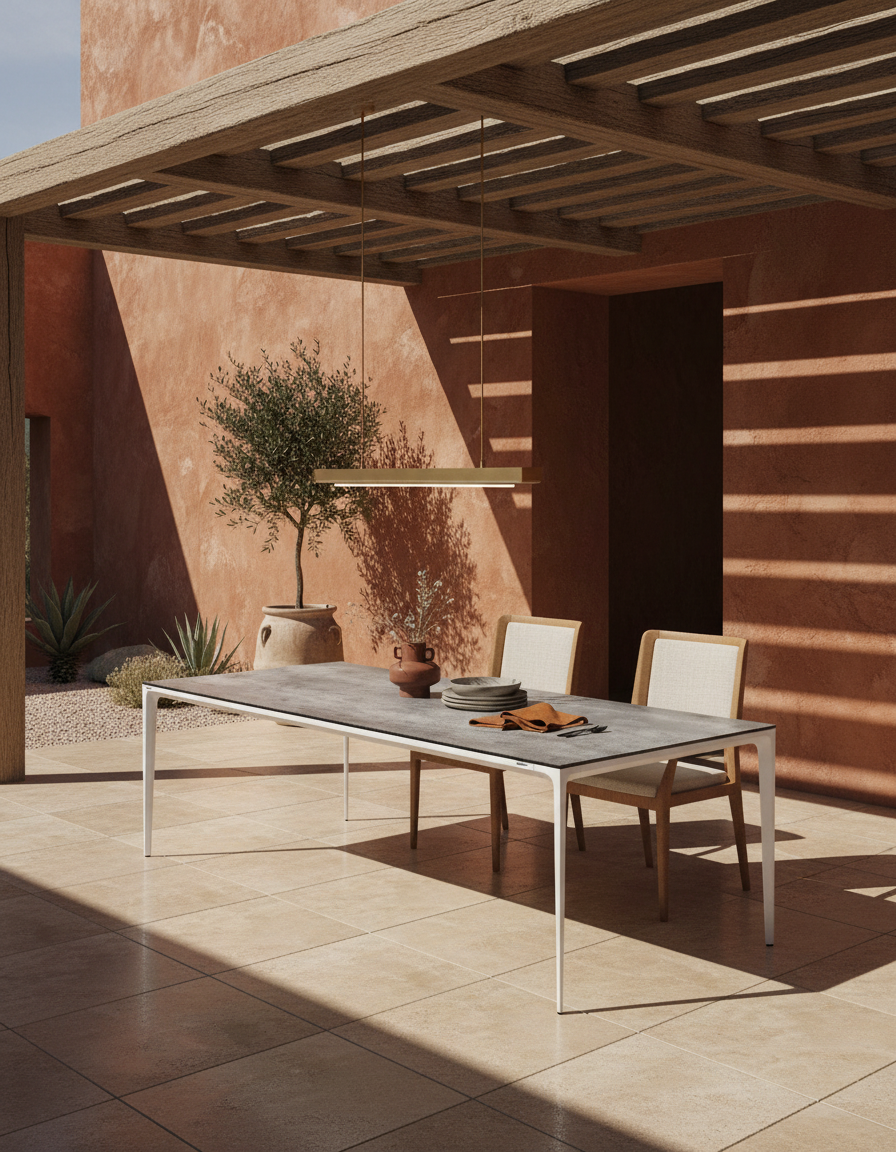 
Design Gartentisch „Mallorca“ aus Keramik, verschiedene Grössen - Weiss / Tischplatte: Silver / 240 x 100 cm