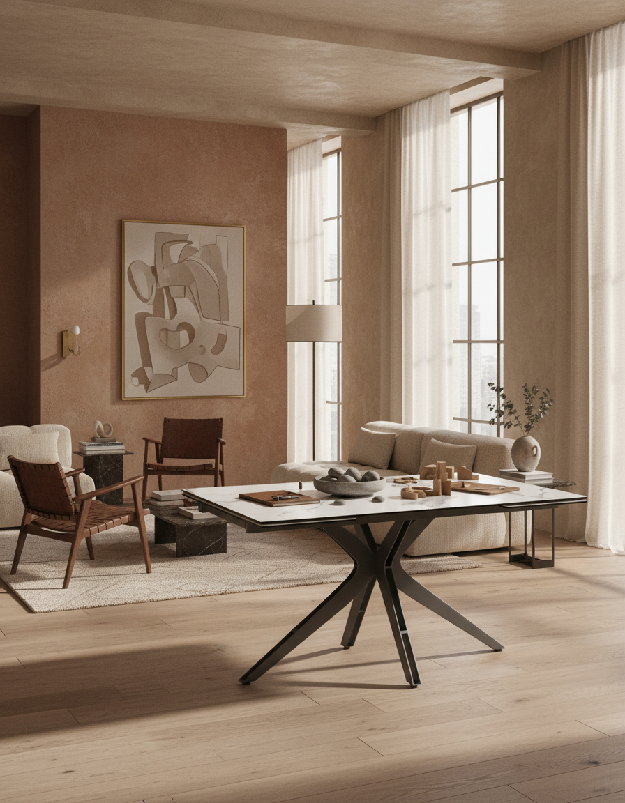 
Ausziehbarer Designer Esstisch „Influence“ aus Keramik, in verschiedenen Grössen - Marmoroptik Weiss / 190-270 x 100 cm