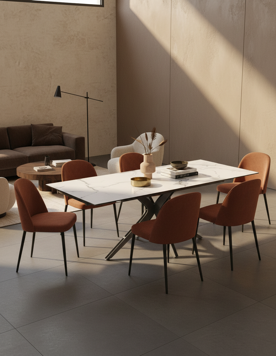 
Ausziehbarer Designer Esstisch „Influence“ aus Keramik, in verschiedenen Grössen - Marmoroptik Weiss / 190-270 x 100 cm
