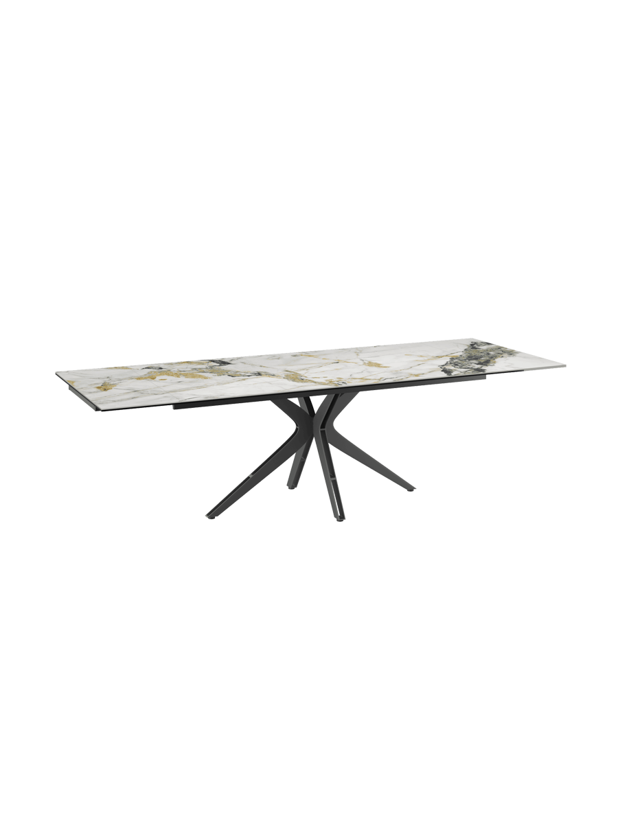 
Ausziehbarer Designer Esstisch „Influence“ aus Keramik, in verschiedenen Grössen - Gestell: Taupe, Tischplatte: Zemntgrau / 150-230 x 100 cm
