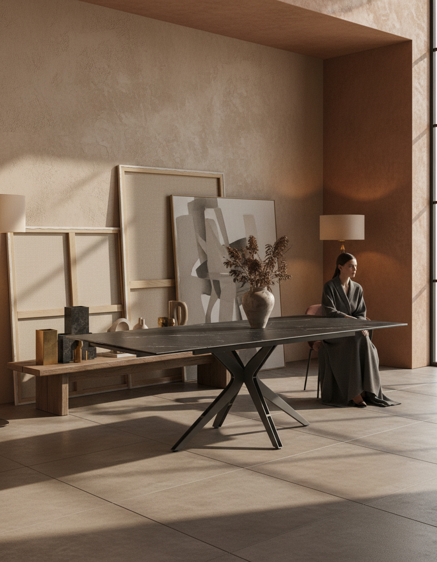 
Ausziehbarer Designer Esstisch „Influence“ aus Keramik, in verschiedenen Grössen - Marquina matt / 190-270 x 100 cm