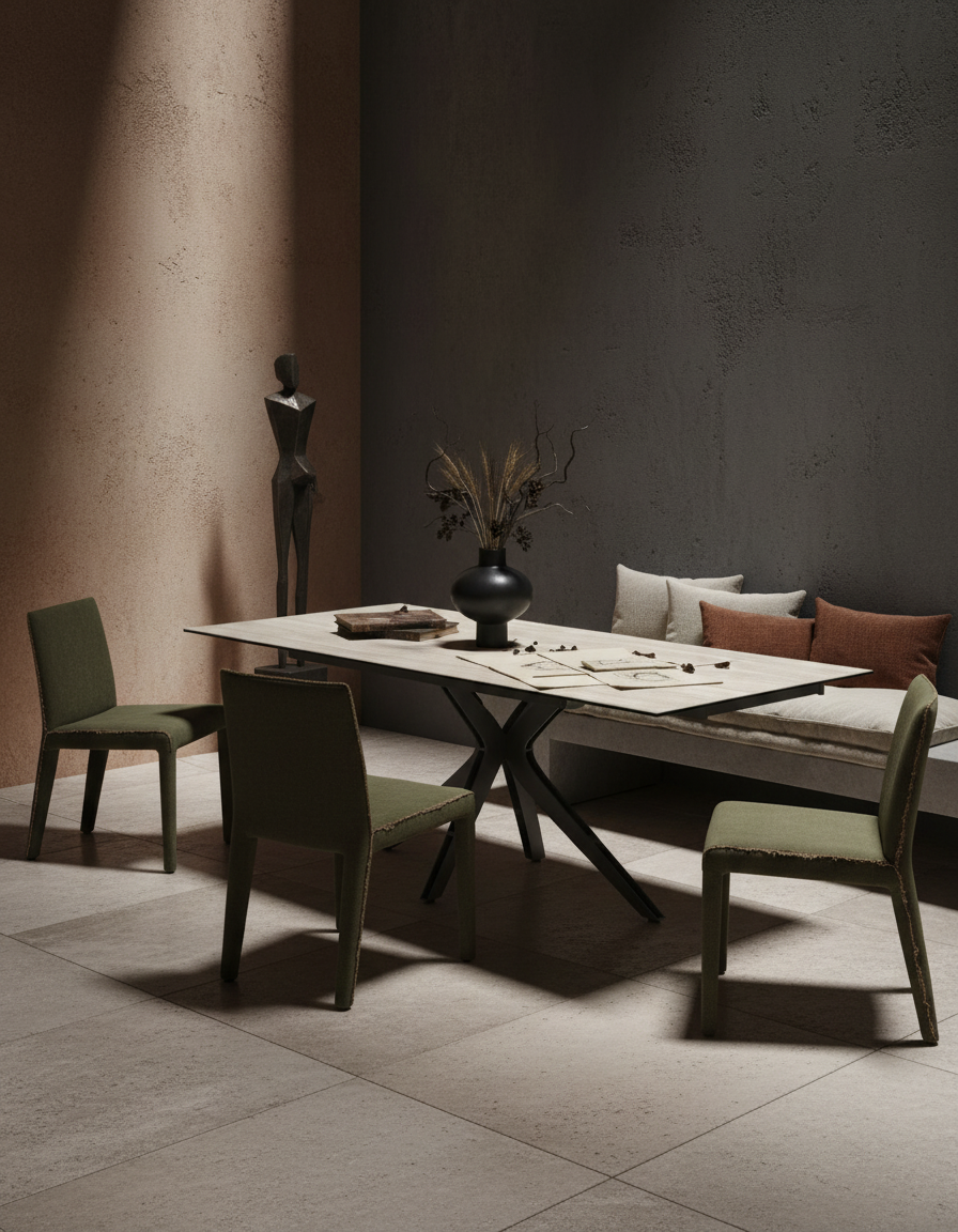 
Ausziehbarer Designer Esstisch „Influence“ aus Keramik, in verschiedenen Grössen - Travertin / 190-270 x 100 cm