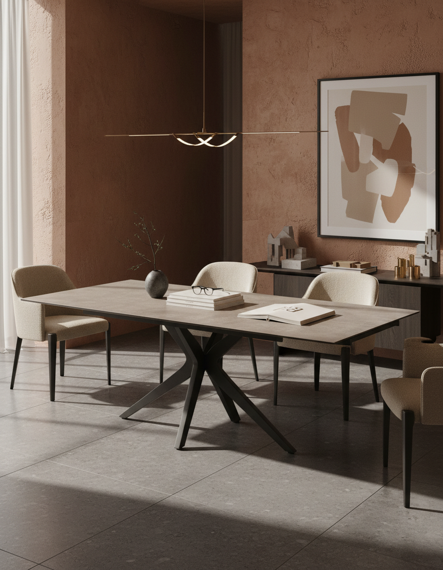 
Ausziehbarer Designer Esstisch „Influence“ aus Keramik, in verschiedenen Grössen - Zementgrau / 150-230 x 100 cm