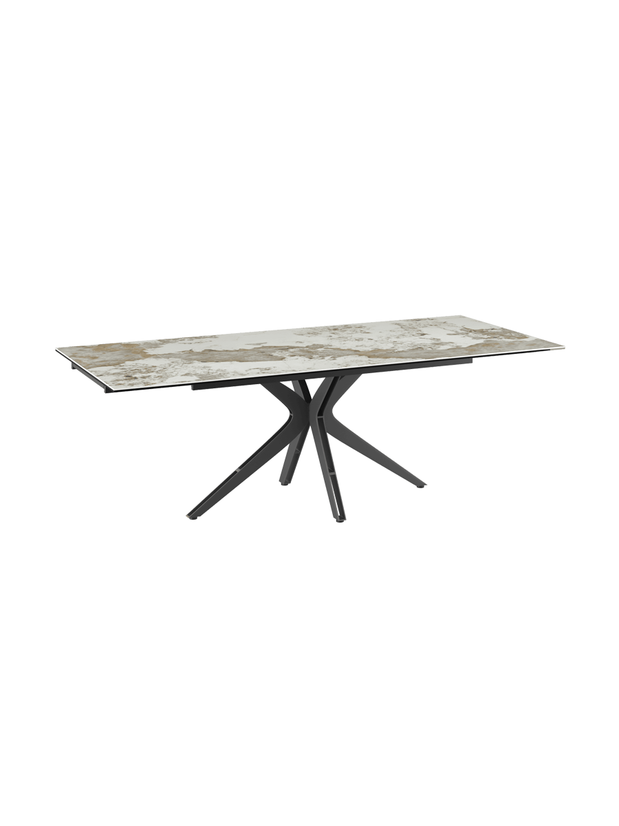 
Ausziehbarer Designer Esstisch „Influence“ aus Keramik, in verschiedenen Grössen - Gestell: Taupe, Tischplatte: Zemntgrau / 150-230 x 100 cm