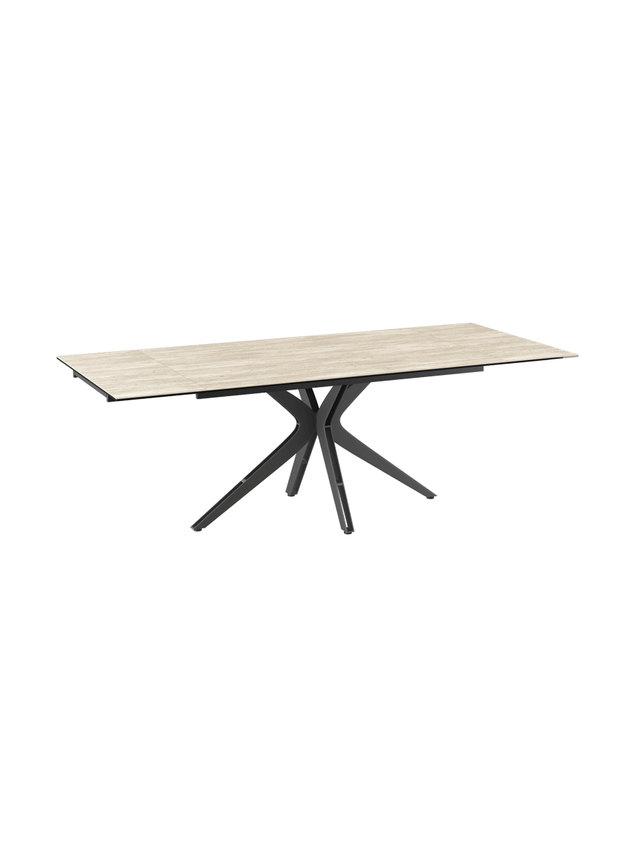 
Ausziehbarer Designer Esstisch „Influence“ aus Keramik, in verschiedenen Grössen - Gestell: Taupe, Tischplatte: Zemntgrau / 150-230 x 100 cm
