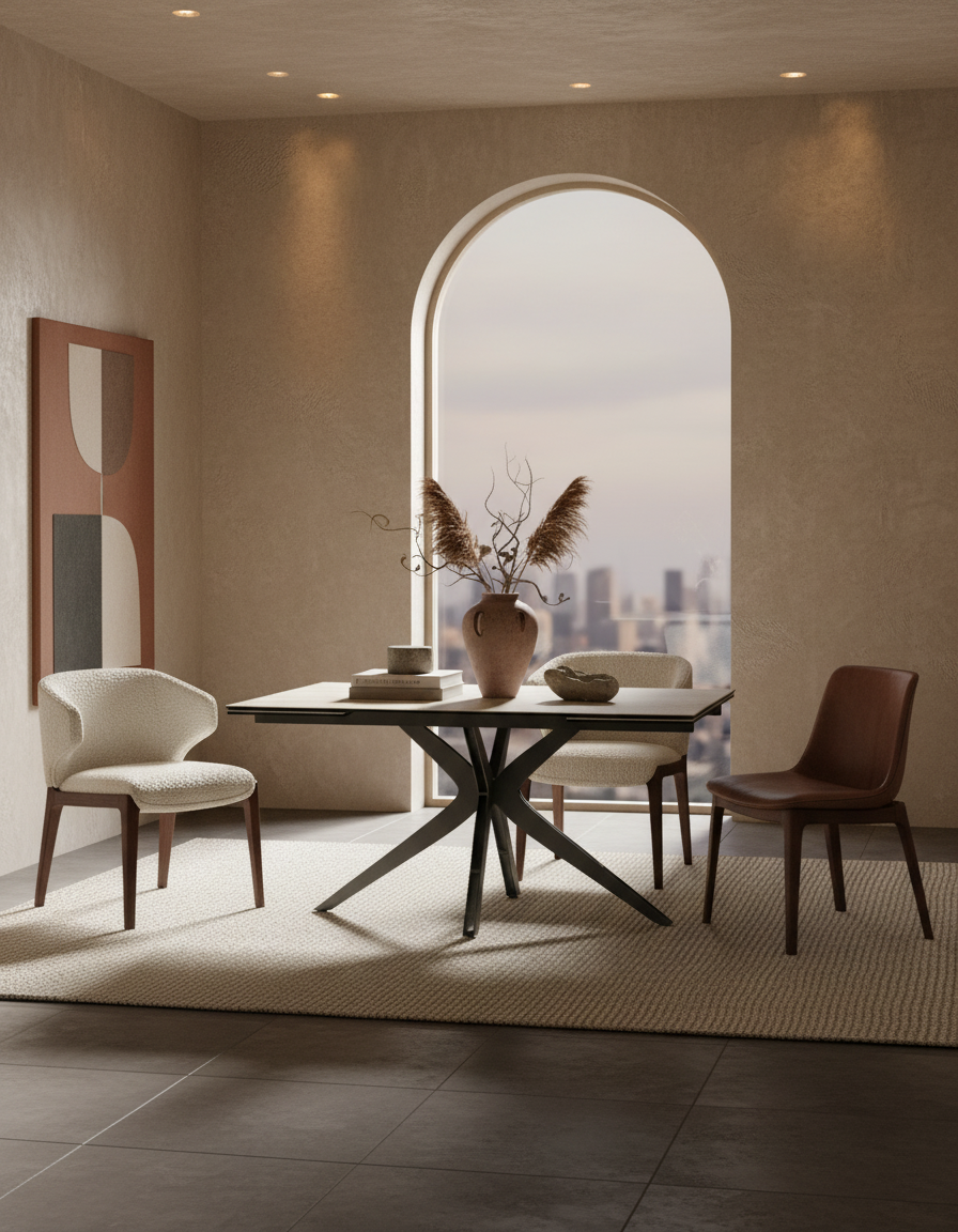 
Ausziehbarer Designer Esstisch „Influence“ aus Keramik, in verschiedenen Grössen - Travertin / 150-230 x 100 cm