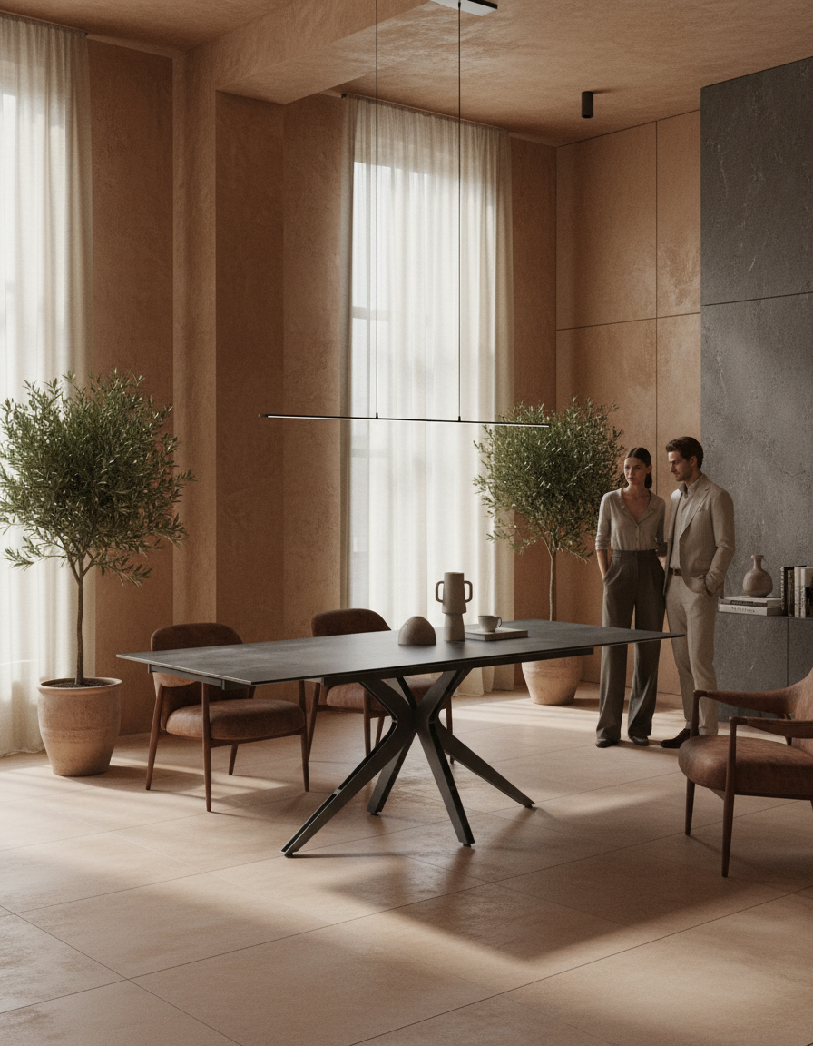 
Table à manger design extensible « Influence » en céramique, en plusieurs tailles - Titane / 150-230 x 100 cm