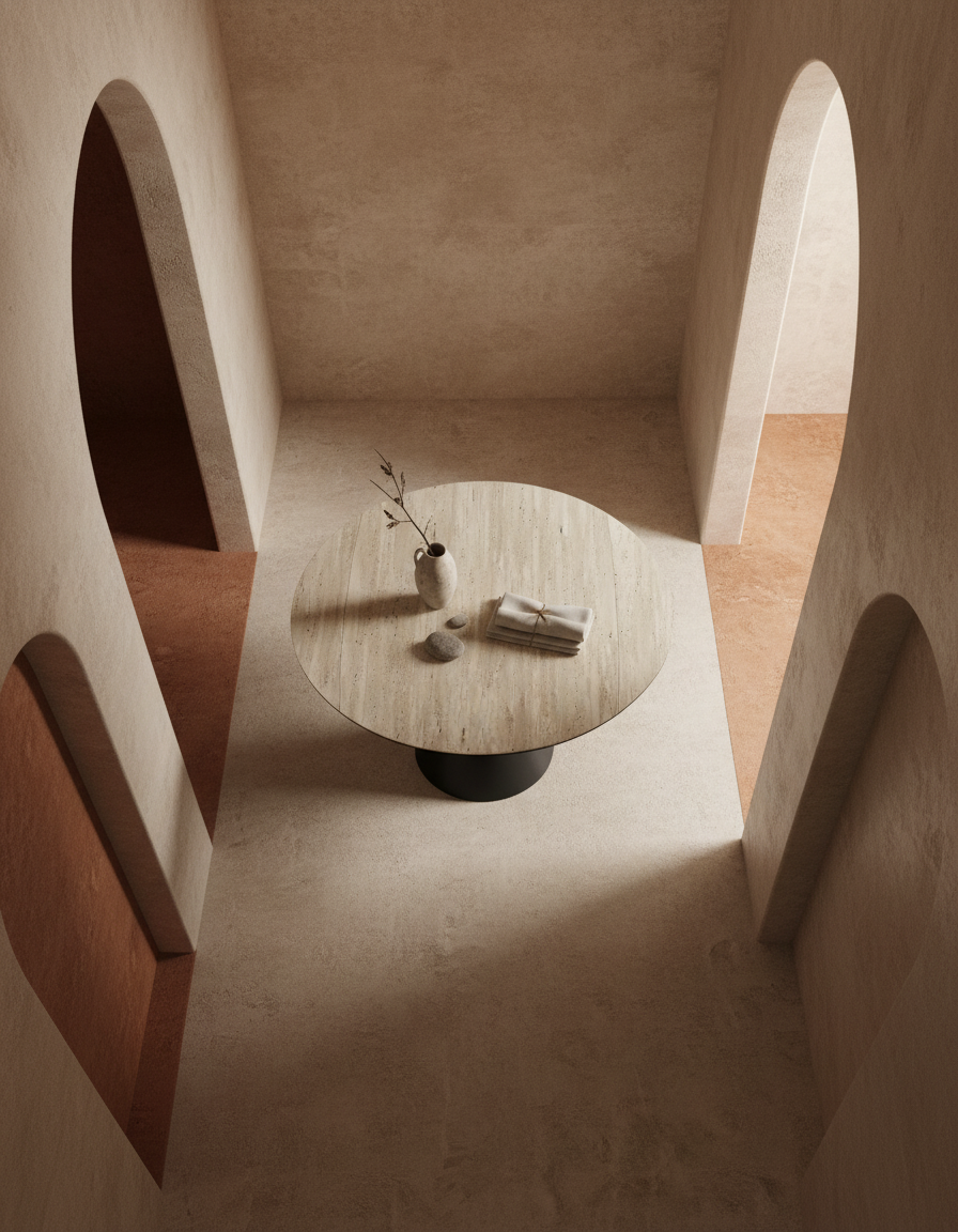 
Tavolo da pranzo allungabile di design «New Icone», in diverse dimensioni - Travertino / 95-135 x 135 cm