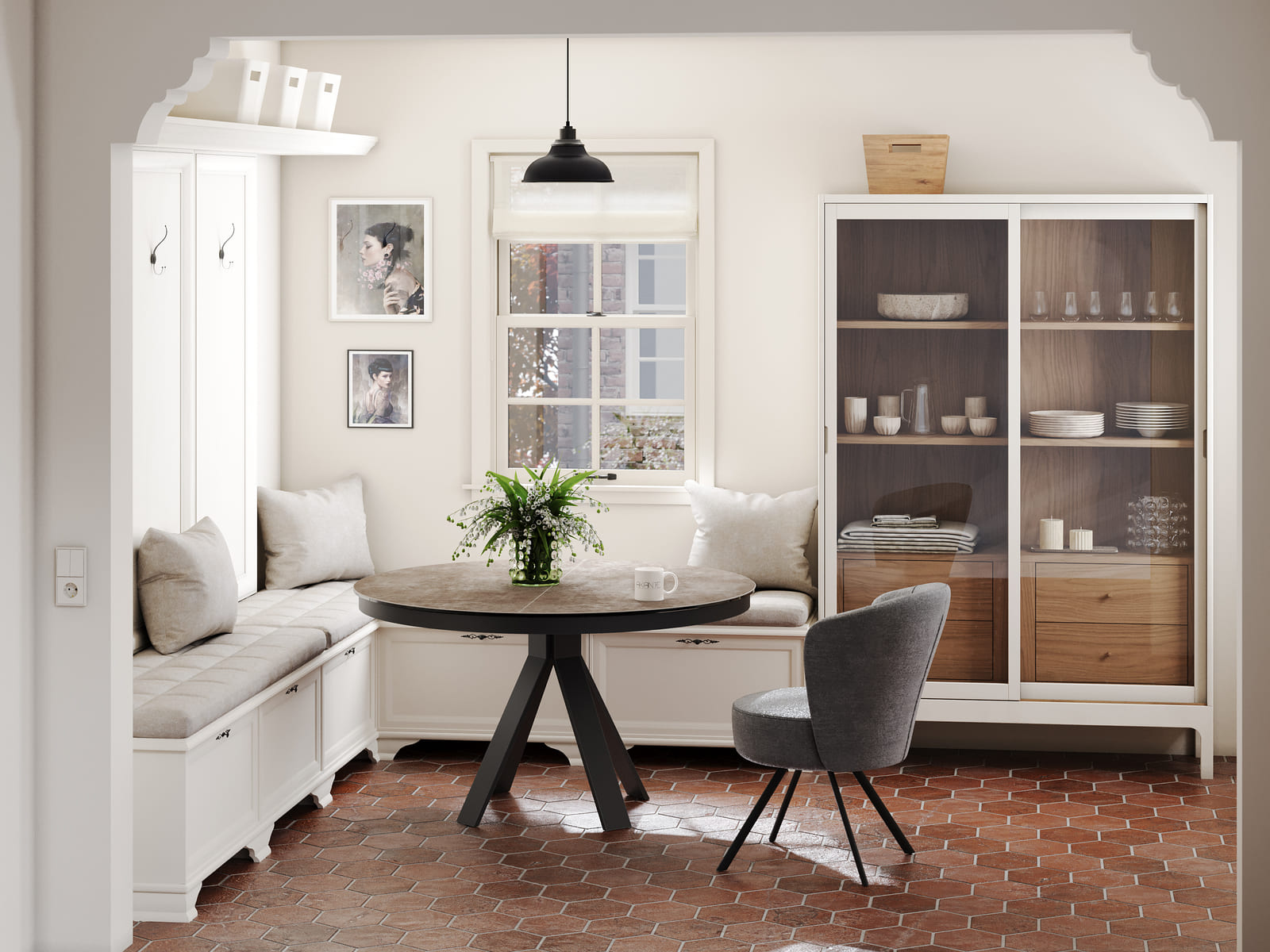 
Ausziehbarer Designer Esstisch „Chanterelle“ 130-180 x 130 cm - Zementgrau