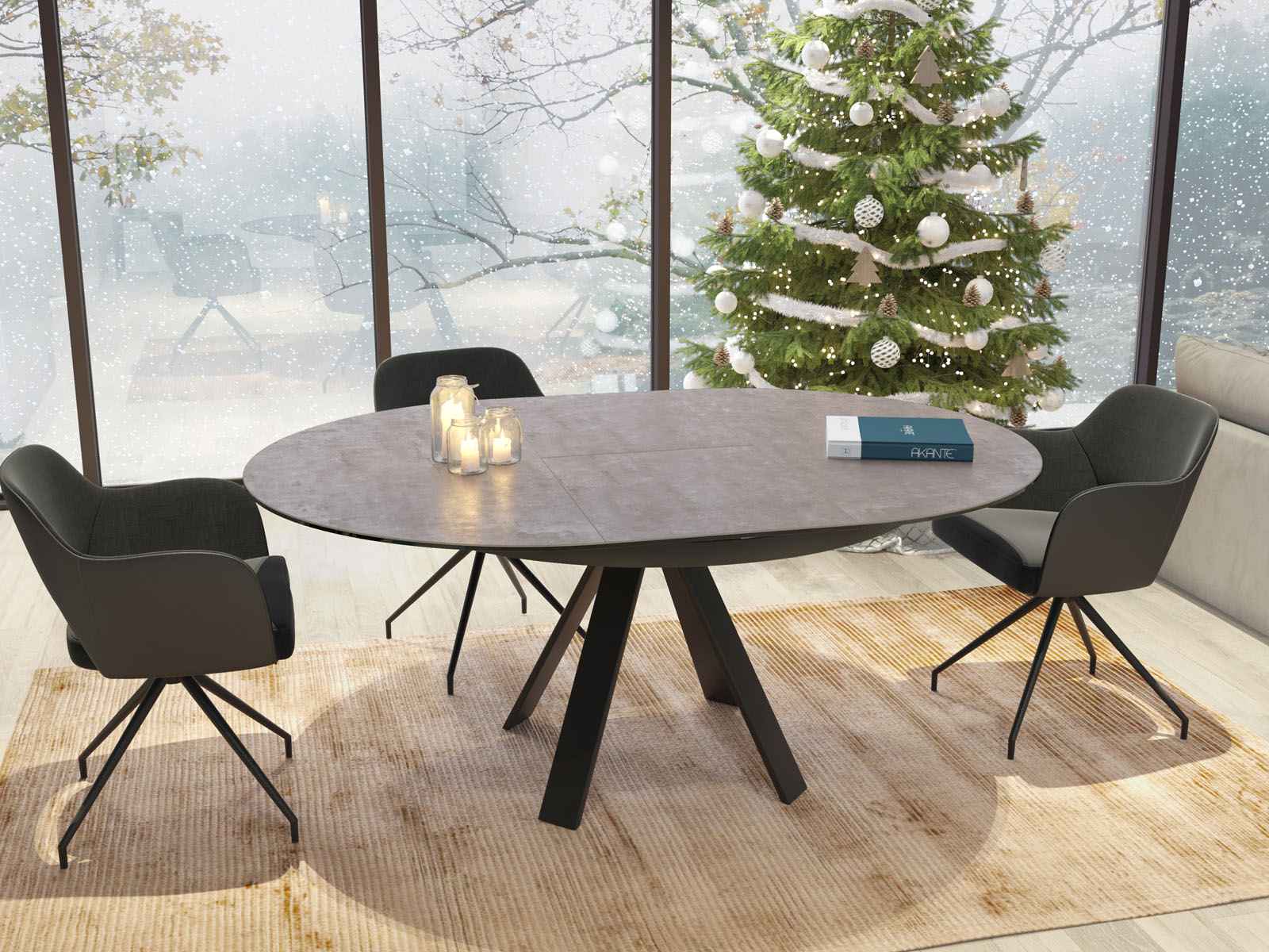 
Ausziehbarer Designer Esstisch „Chanterelle“ 130-180 x 130 cm - Zementgrau