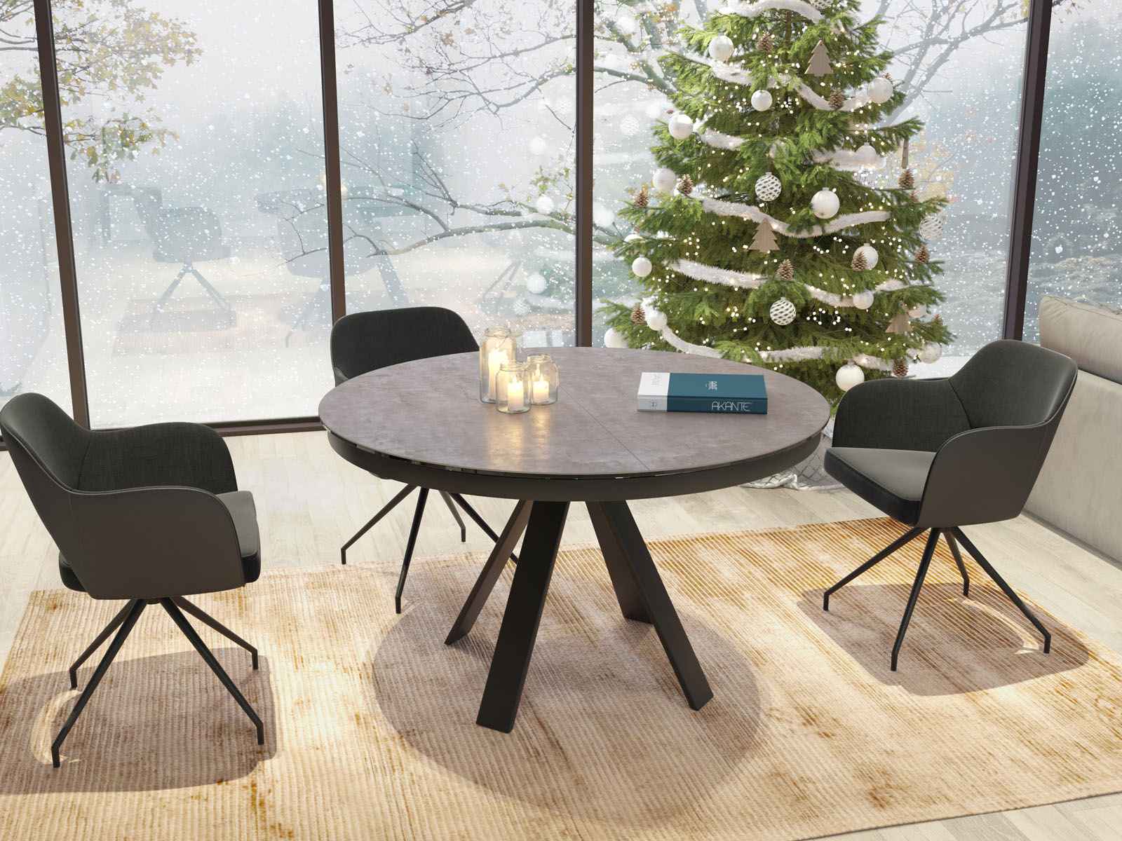 
Ausziehbarer Designer Esstisch „Chanterelle“ 130-180 x 130 cm - Zementgrau