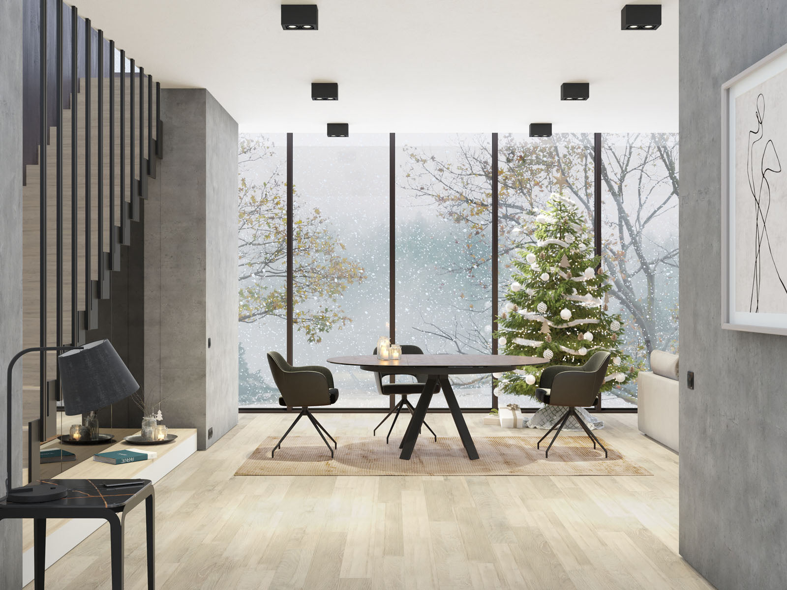 
Ausziehbarer Designer Esstisch „Chanterelle“ 130-180 x 130 cm - Zementgrau