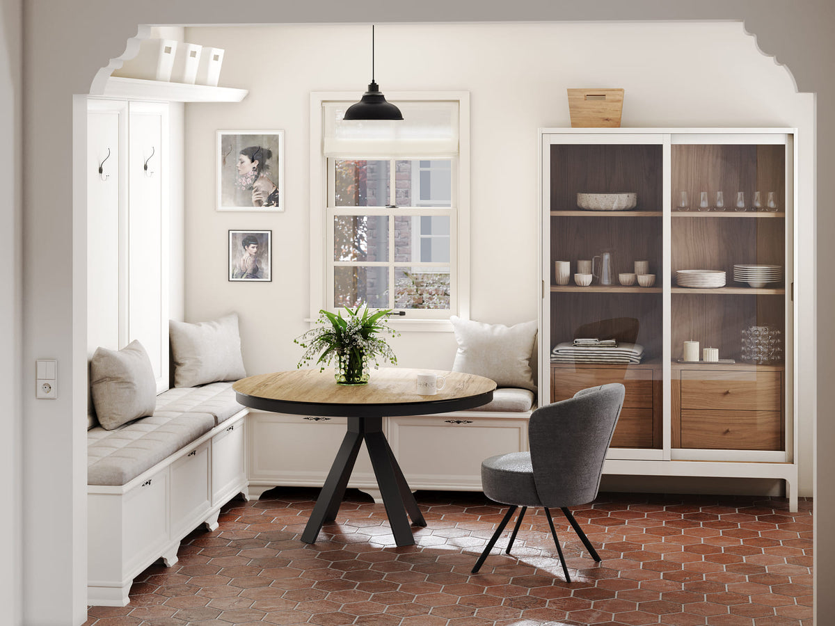 
Tavolo da pranzo allungabile di design «Chanterelle» 130-180 x 130 cm - Rovere chiaro