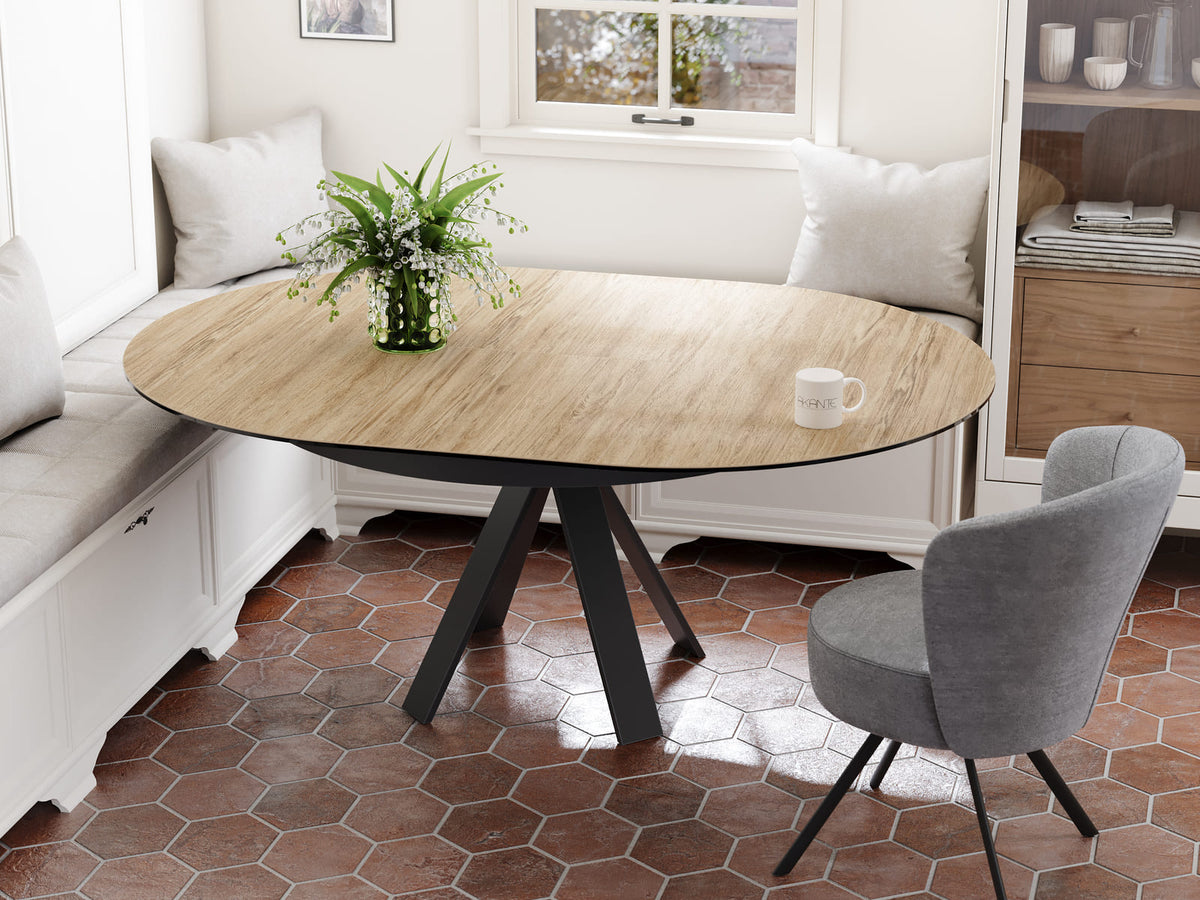 
Tavolo da pranzo allungabile di design «Chanterelle» 130-180 x 130 cm - Rovere chiaro