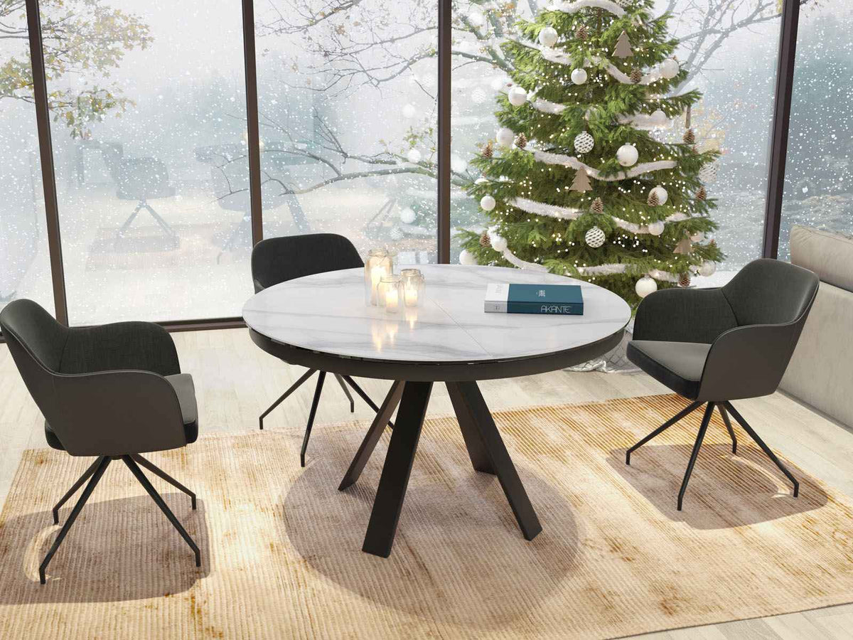 
Tavolo da pranzo allungabile di design «Chanterelle» 130-180 x 130 cm - Effetto marmo Bianco