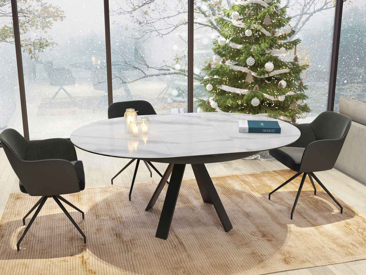 
Tavolo da pranzo allungabile di design «Chanterelle» 130-180 x 130 cm - Effetto marmo Bianco