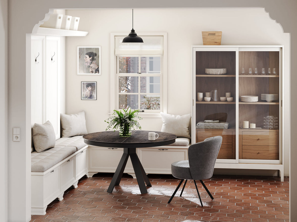 
Tavolo da pranzo allungabile di design «Chanterelle» 130-180 x 130 cm - aspetto ruggine scura