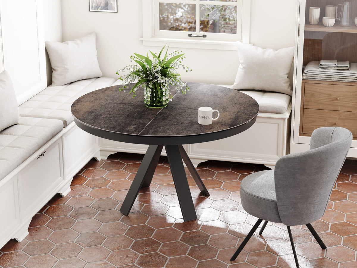 
Tavolo da pranzo allungabile di design «Chanterelle» 130-180 x 130 cm - aspetto ruggine scura