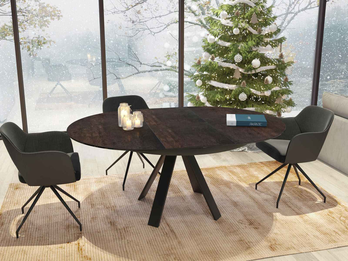 
Tavolo da pranzo allungabile di design «Chanterelle» 130-180 x 130 cm - aspetto ruggine scura