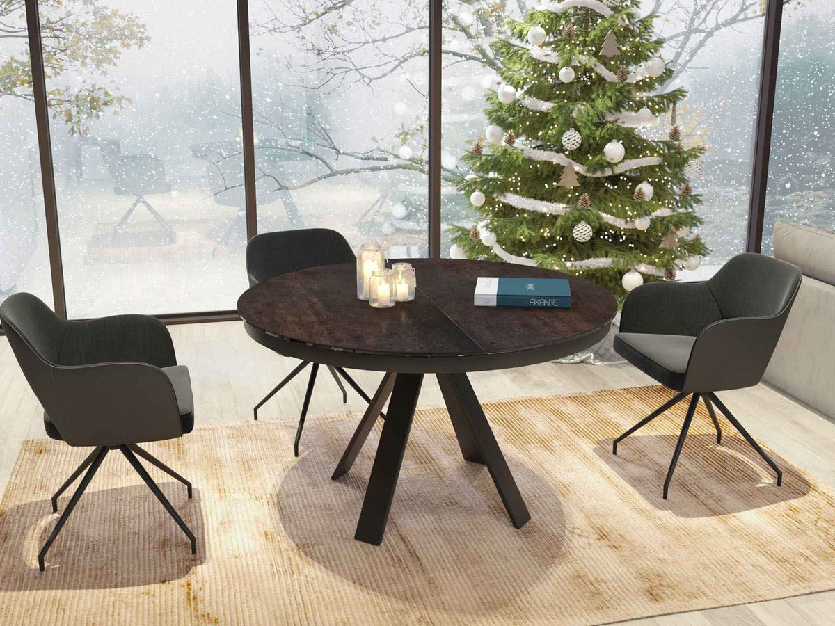 
Tavolo da pranzo allungabile di design «Chanterelle» 130-180 x 130 cm - aspetto ruggine scura