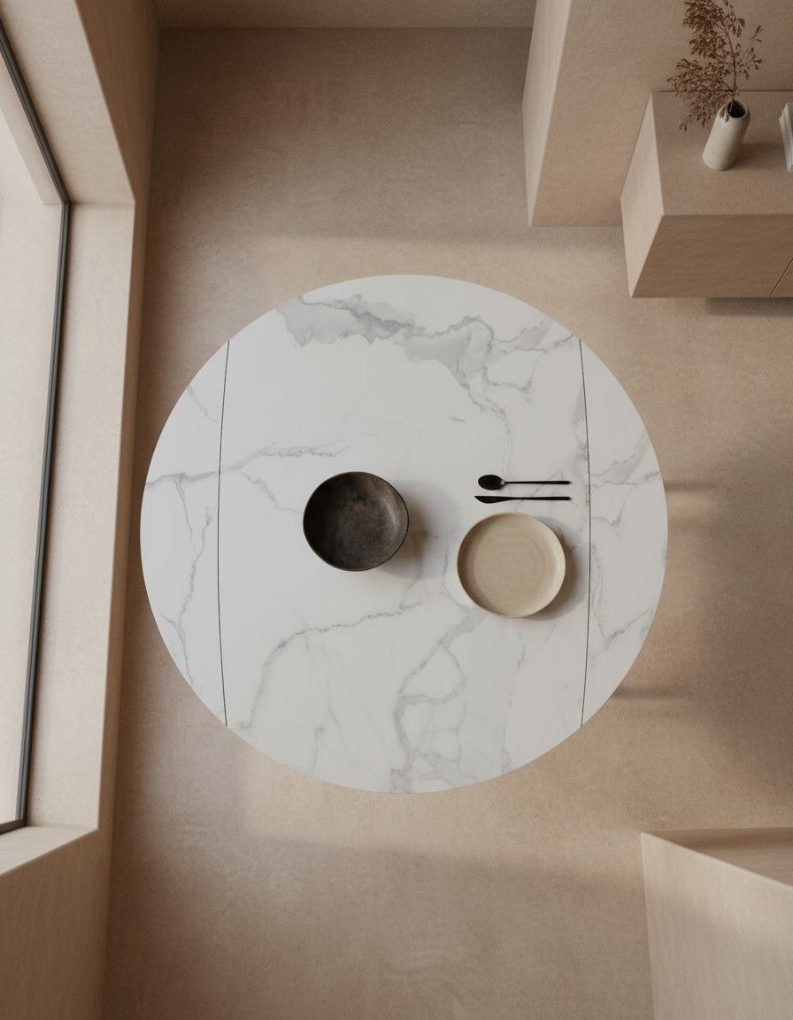 
Tavolo da pranzo allungabile di design «New Icone», in diverse dimensioni - Effetto marmo Bianco / 100-150 x 150 cm