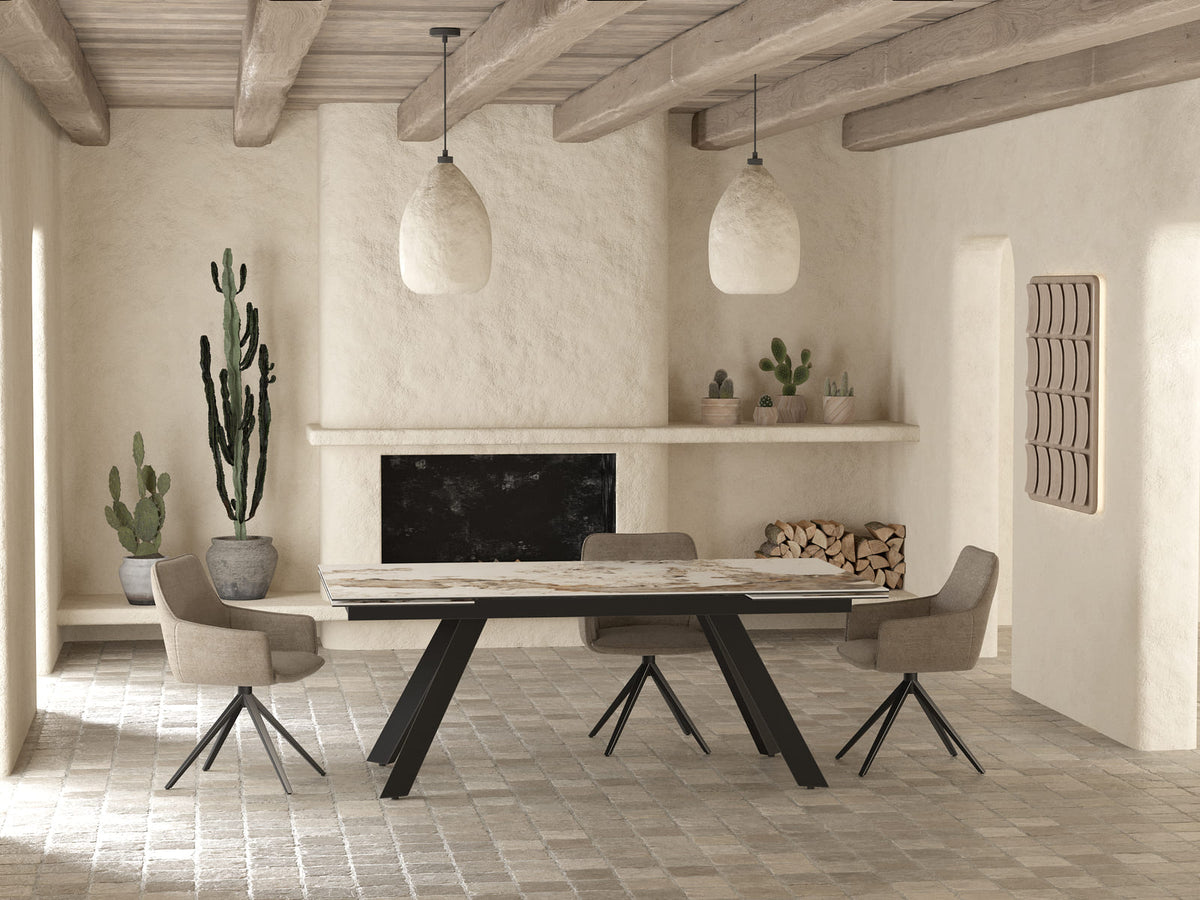 
Ausziehbarer Designer Esstisch „Grande Ontario“ 200-300 x 120 cm - Marmoroptik Calcatta glänzend