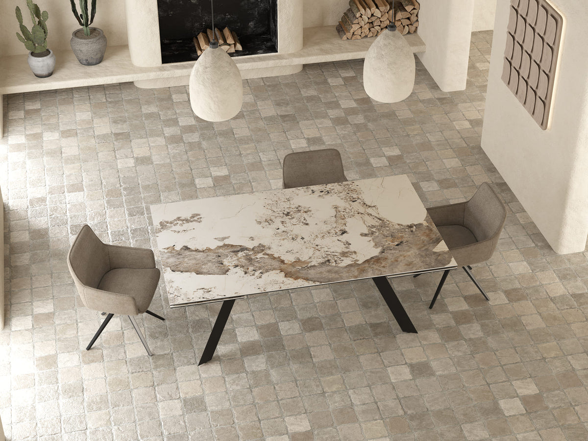 
Extendable Designer Dining Table "Grande Ontario" 200-300 x 120 cm - Calacatta Marble Look glossy