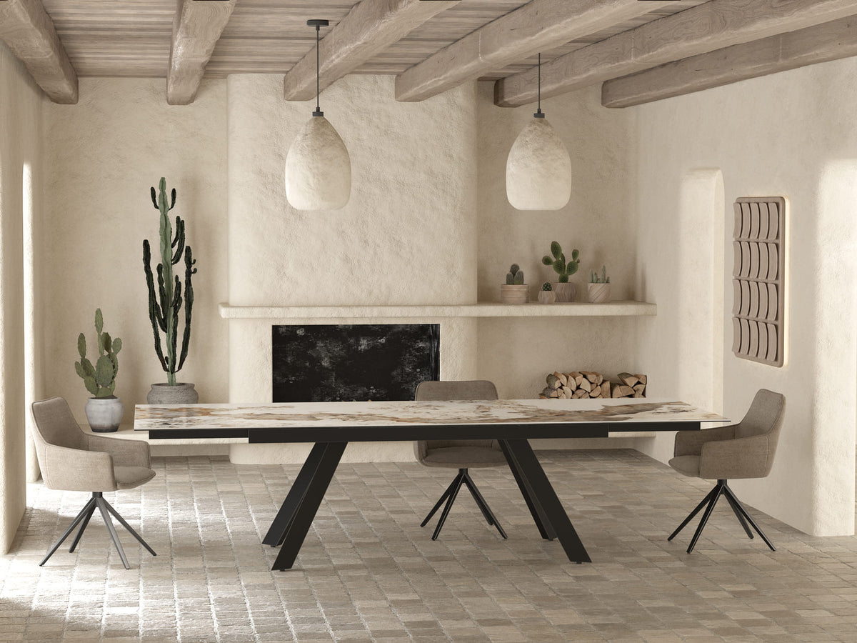 
Extendable Designer Dining Table "Grande Ontario" 200-300 x 120 cm - Calacatta Marble Look glossy