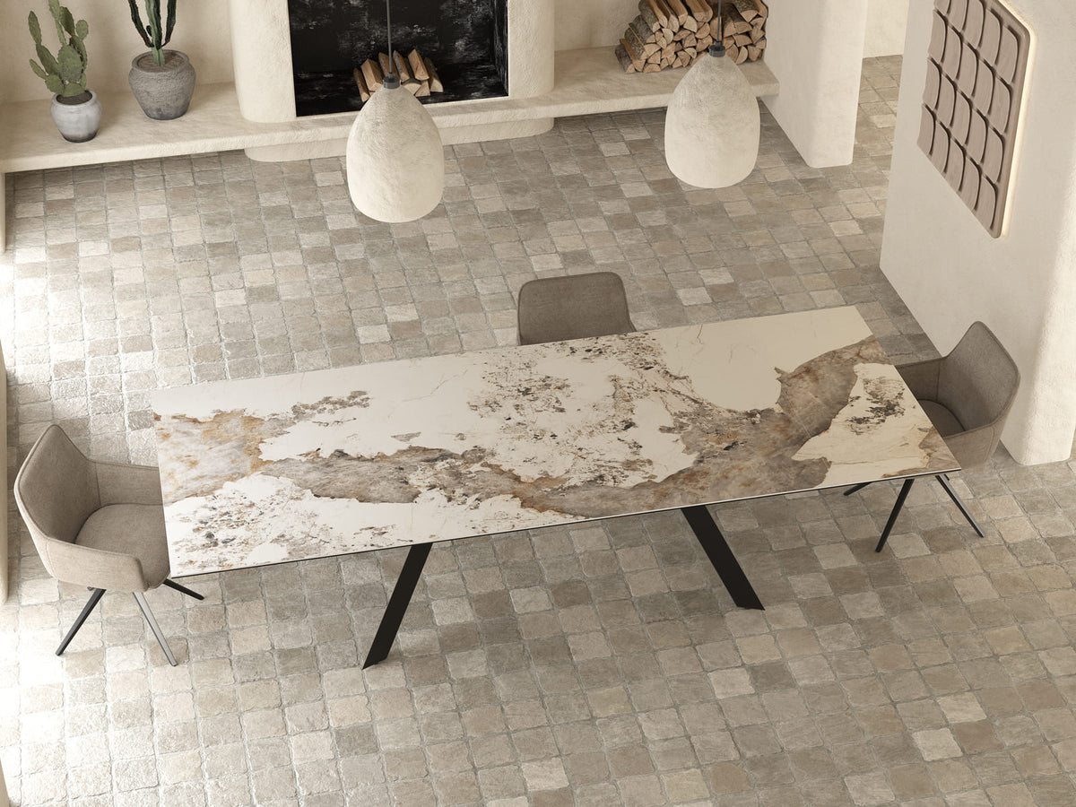 
Extendable Designer Dining Table "Grande Ontario" 200-300 x 120 cm - Calacatta Marble Look glossy