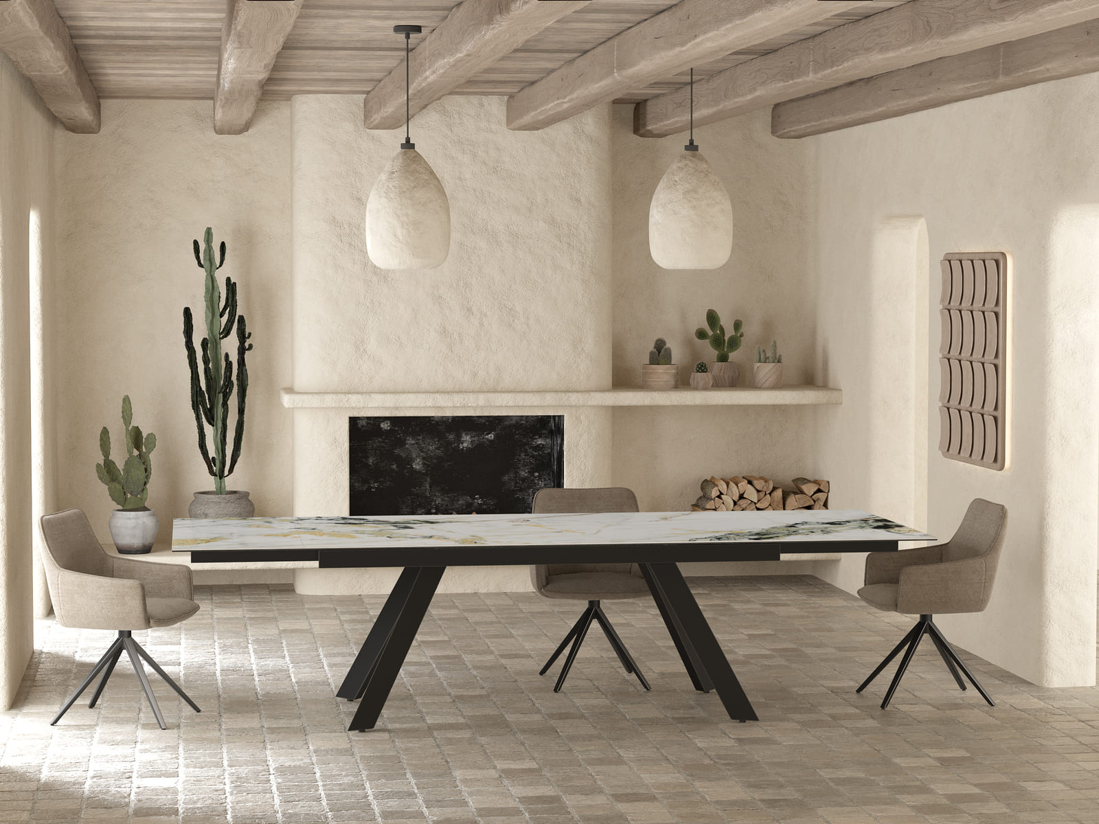 
Ausziehbarer Designer Esstisch „Grande Ontario“ 200-300 x 120 cm - Marmoroptik Doro
