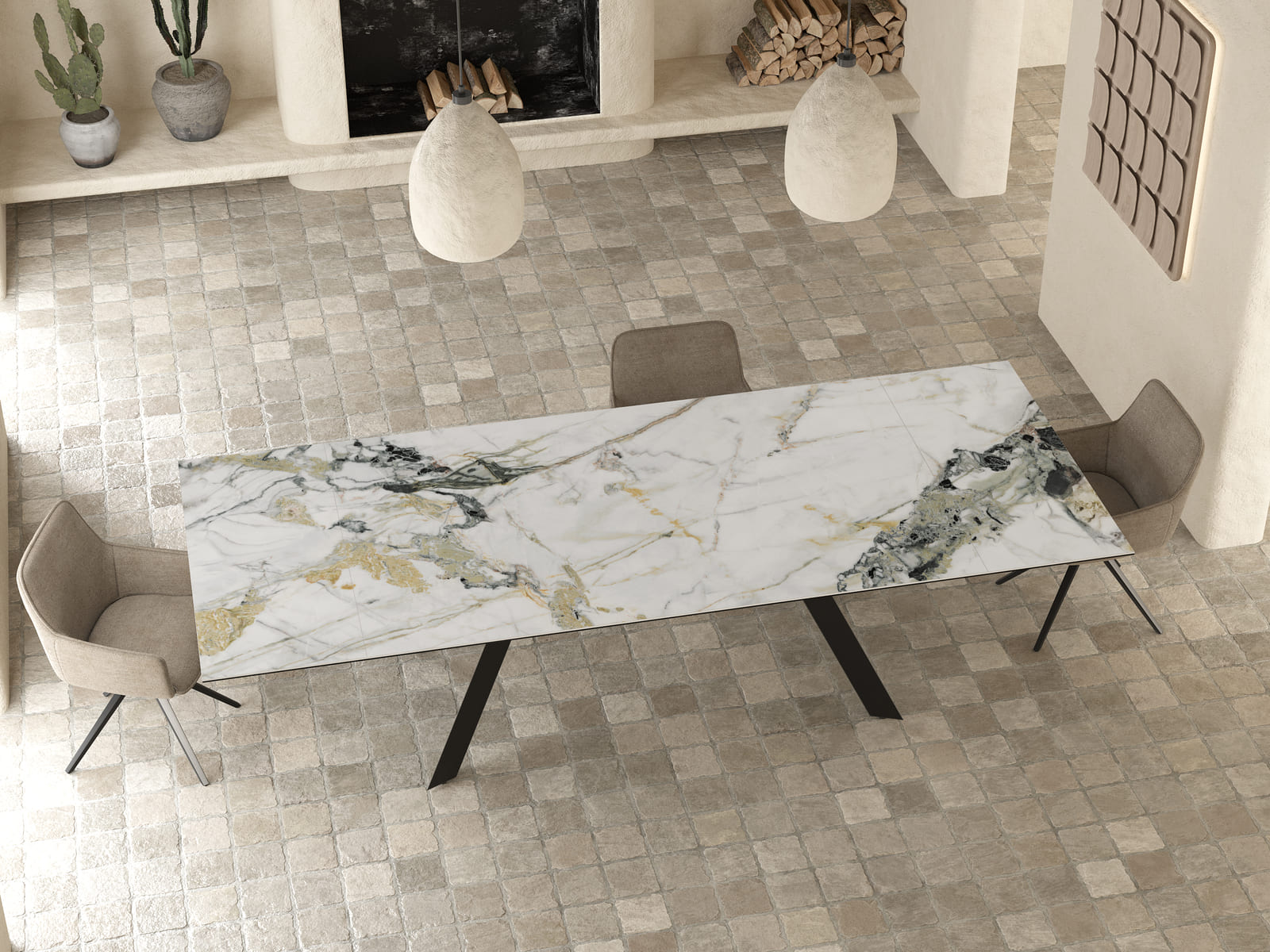 
Ausziehbarer Designer Esstisch „Grande Ontario“ 200-300 x 120 cm - Marmoroptik Doro