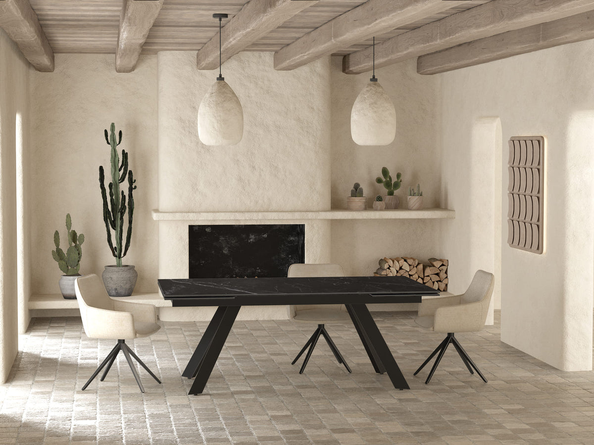 
Ausziehbarer Designer Esstisch „Grande Ontario“ 200-300 x 120 cm - Marmoroptik Marquina matt
