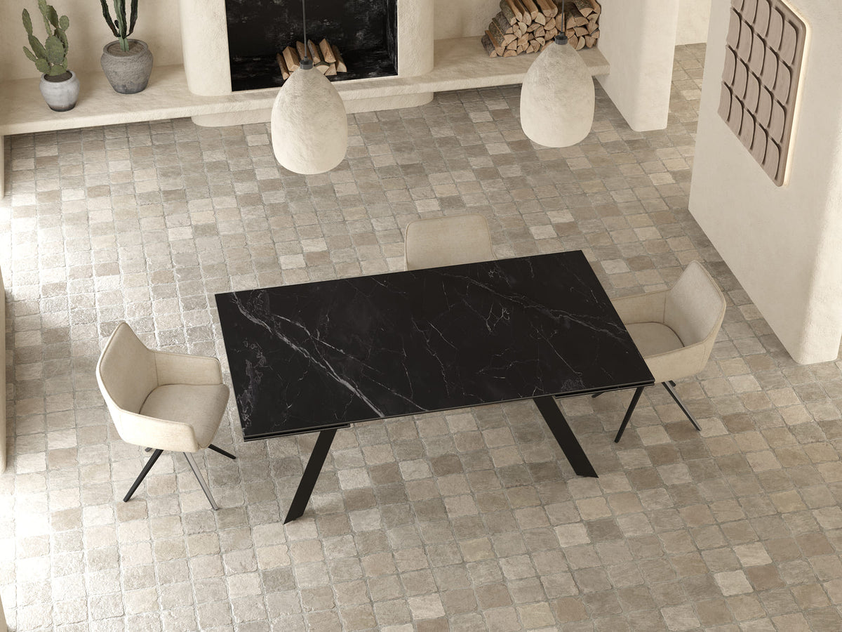 
Ausziehbarer Designer Esstisch „Grande Ontario“ 200-300 x 120 cm - Marmoroptik Marquina matt