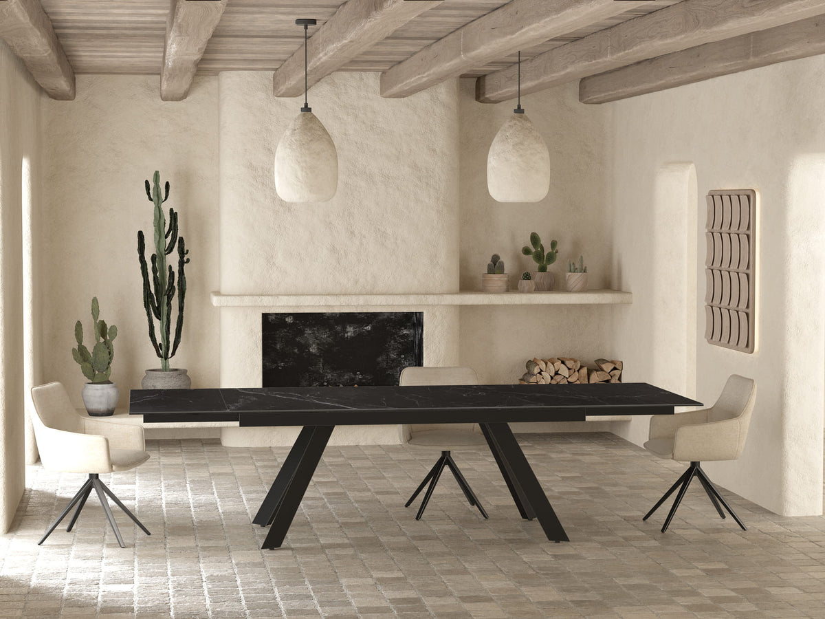 
Ausziehbarer Designer Esstisch „Grande Ontario“ 200-300 x 120 cm - Marmoroptik Marquina matt