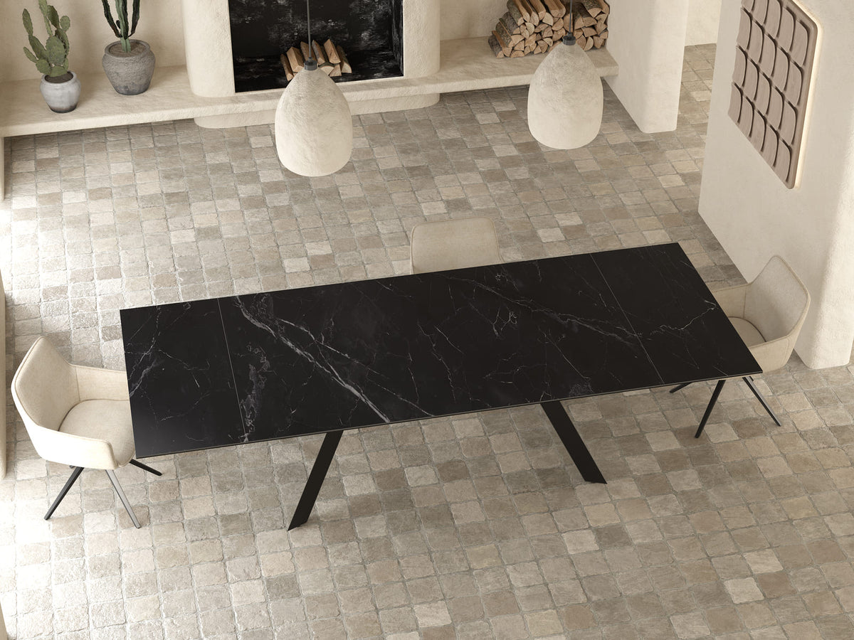 
Ausziehbarer Designer Esstisch „Grande Ontario“ 200-300 x 120 cm - Marmoroptik Marquina matt