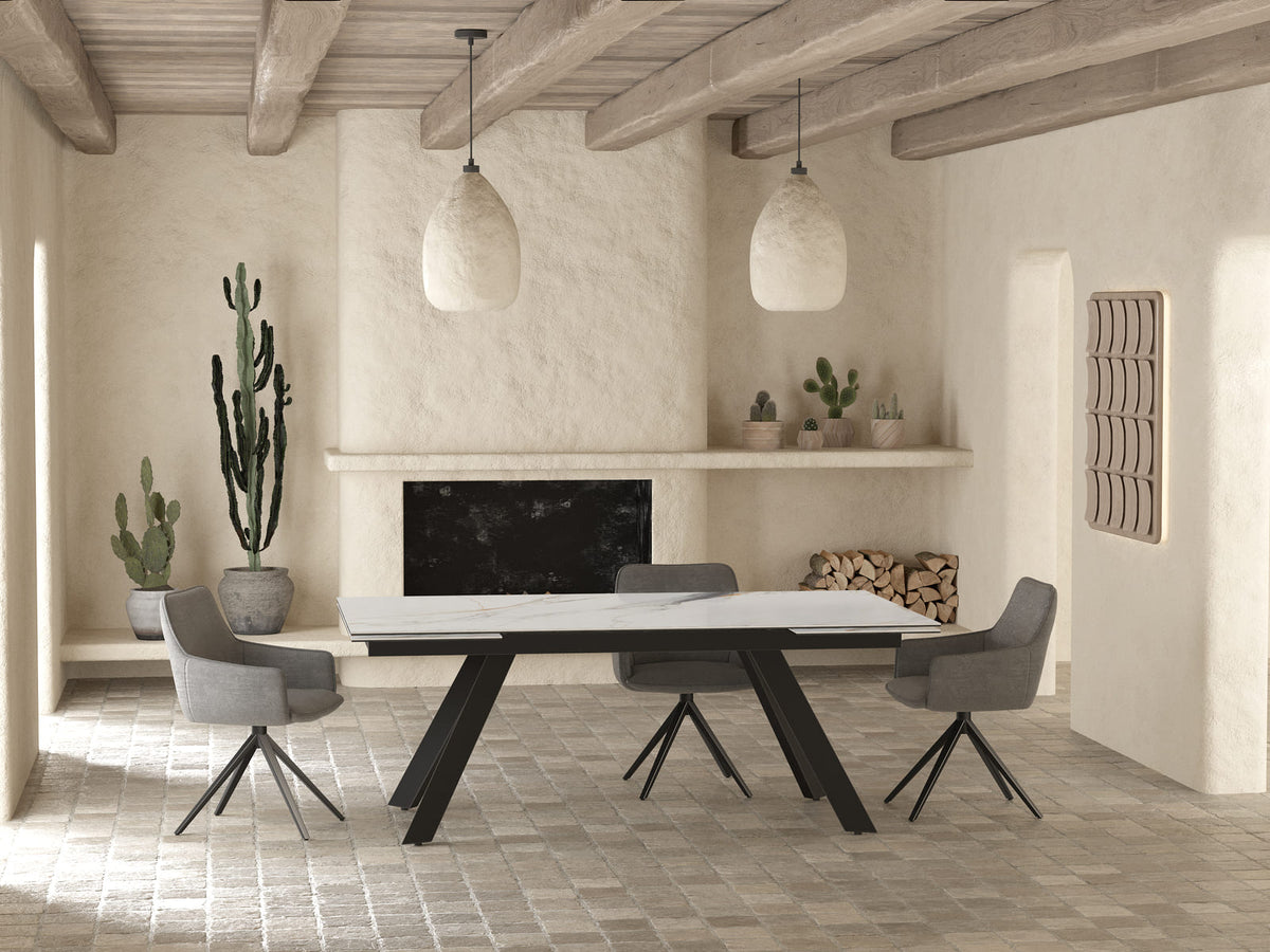 
Ausziehbarer Designer Esstisch „Grande Ontario“ 200-300 x 120 cm - Marmoroptik Fiorentino glänzend