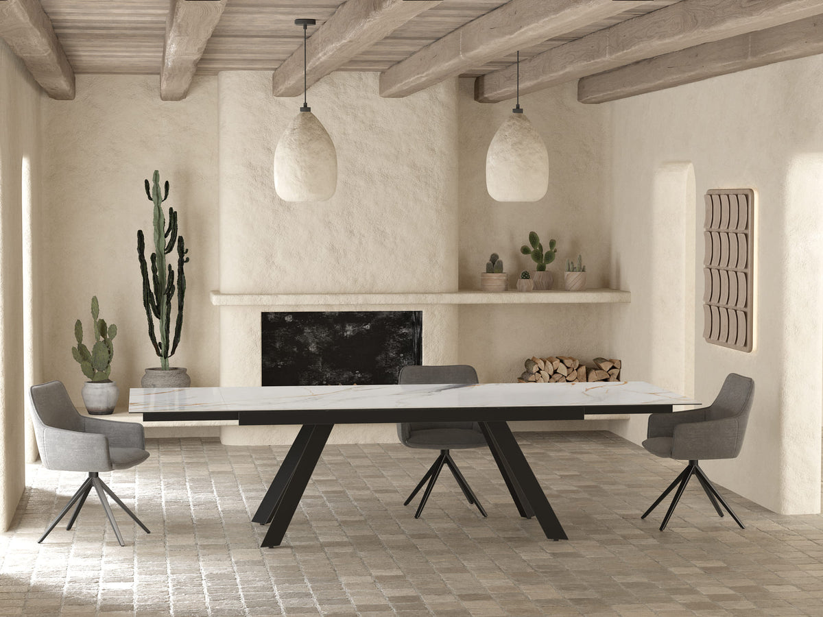 
Ausziehbarer Designer Esstisch „Grande Ontario“ 200-300 x 120 cm - Marmoroptik Fiorentino glänzend