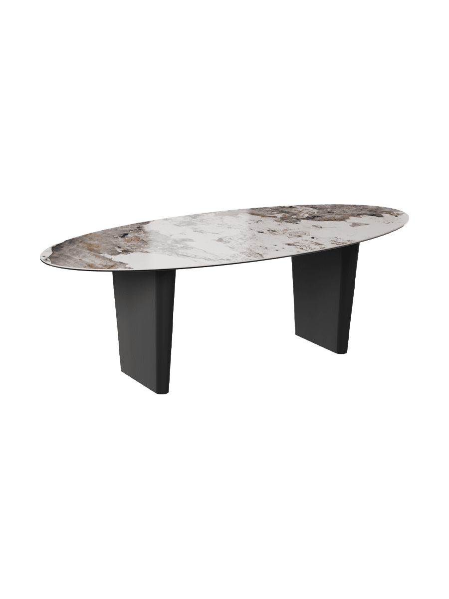 
Designer Esstisch „Goliath“ aus Keramik, verschiedene Grössen - Beine: Schwarz, Tischplatte: Marquina matt / 240 x 112 cm