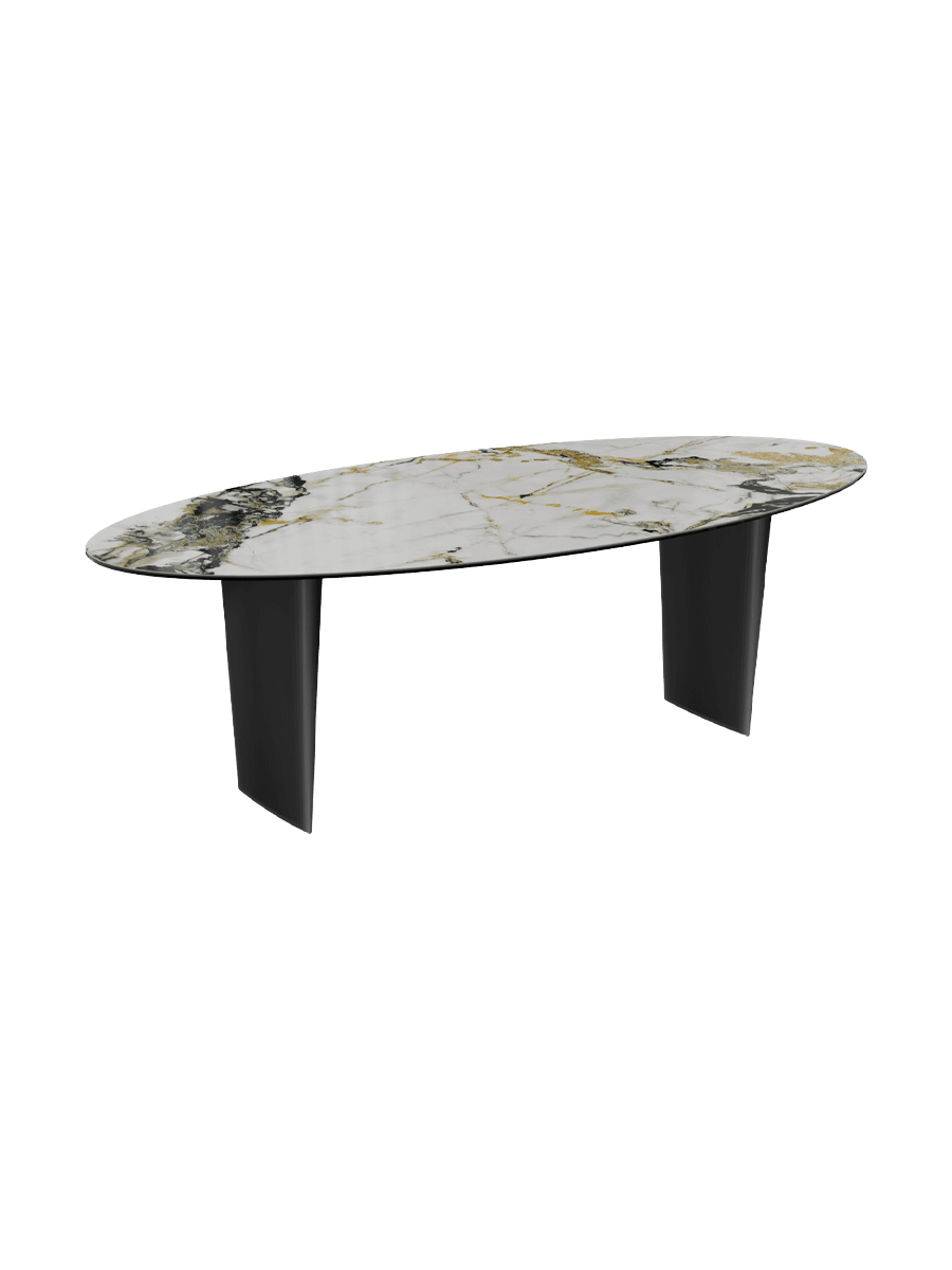 
Designer Esstisch „Goliath“ aus Keramik, verschiedene Grössen - Beine: Schwarz, Tischplatte: Marquina matt / 240 x 112 cm