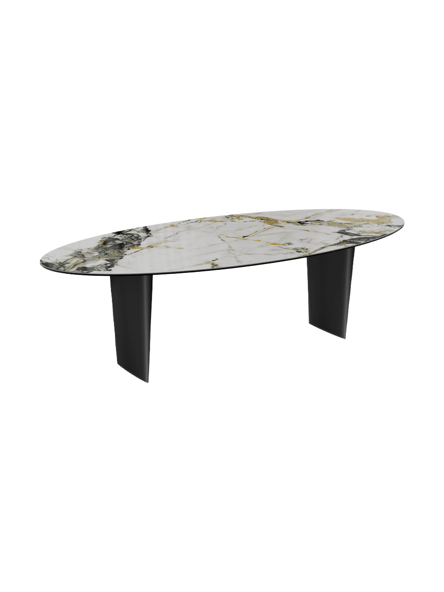 
Designer Esstisch „Goliath“ aus Keramik, verschiedene Grössen - Beine: Schwarz, Tischplatte: Marquina matt / 240 x 112 cm