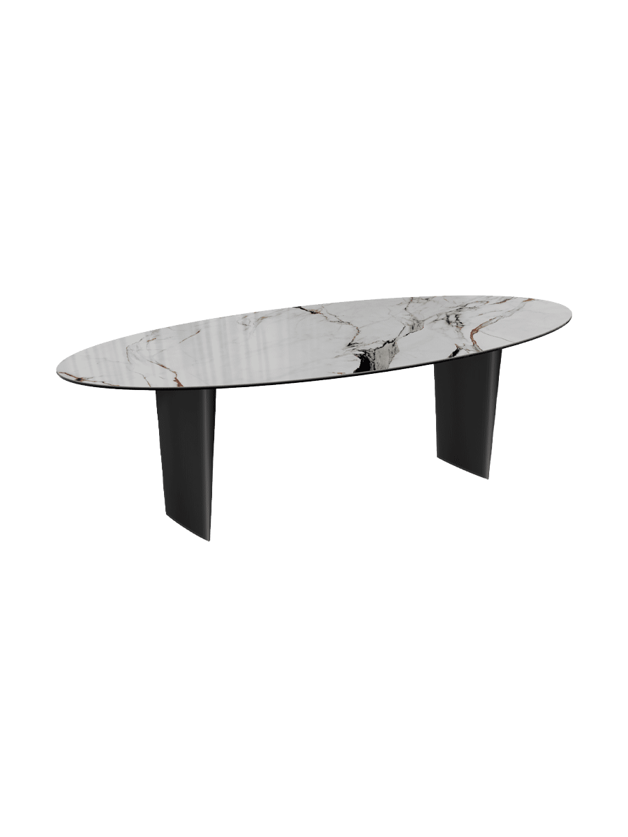 
Designer Esstisch „Goliath“ aus Keramik, verschiedene Grössen - Beine: Schwarz, Tischplatte: Marquina matt / 240 x 112 cm