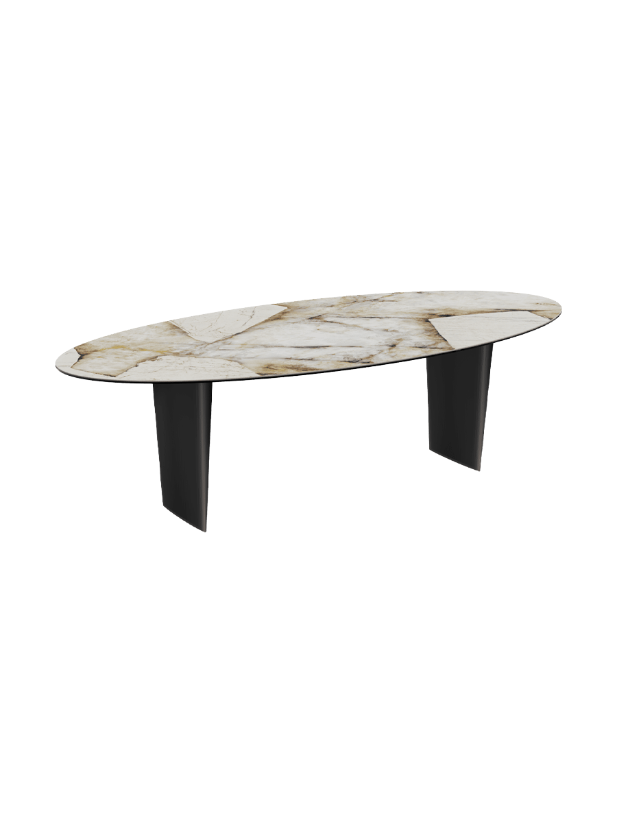 
Designer Esstisch „Goliath“ aus Keramik, verschiedene Grössen - Beine: Schwarz, Tischplatte: Marquina matt / 240 x 112 cm