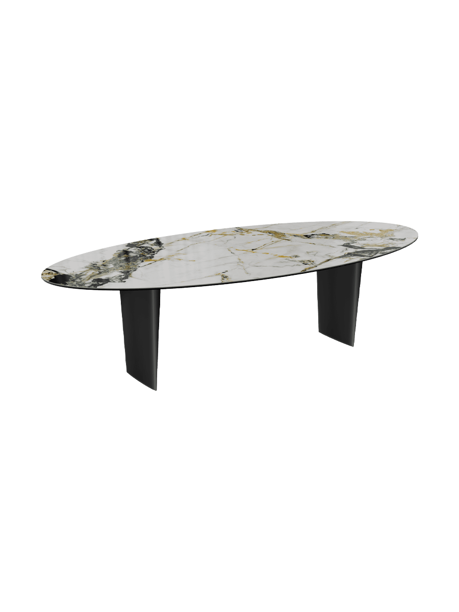 
Designer Esstisch „Goliath“ aus Keramik, verschiedene Grössen - Beine: Schwarz, Tischplatte: Marquina matt / 240 x 112 cm