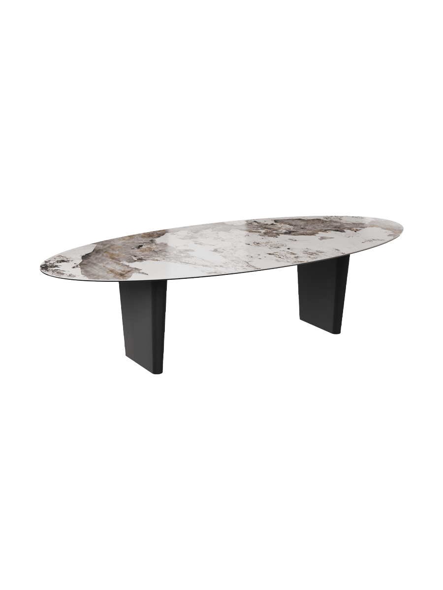 
Designer Esstisch „Goliath“ aus Keramik, verschiedene Grössen - Beine: Schwarz, Tischplatte: Marquina matt / 240 x 112 cm