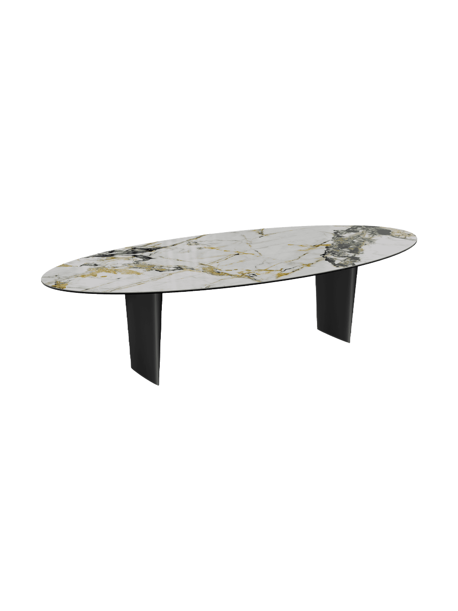 
Designer Esstisch „Goliath“ aus Keramik, verschiedene Grössen - Beine: Schwarz, Tischplatte: Marquina matt / 240 x 112 cm