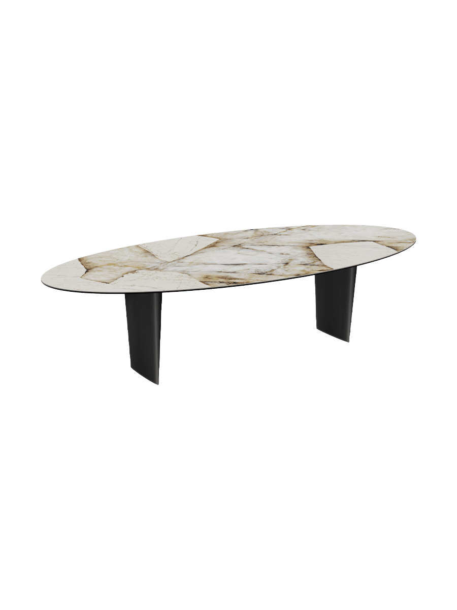 
Designer Esstisch „Goliath“ aus Keramik, verschiedene Grössen - Beine: Schwarz, Tischplatte: Marquina matt / 240 x 112 cm