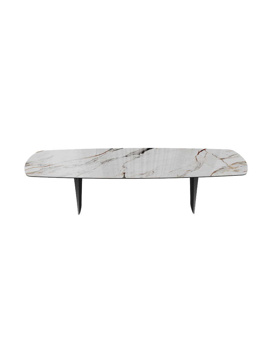 
Designer Esstisch „Auguste“ aus Keramik, verschiedene Grössen - Beine: Schwarz, Tischplatte: Fiorentino glänzend / 320 x 130 cm